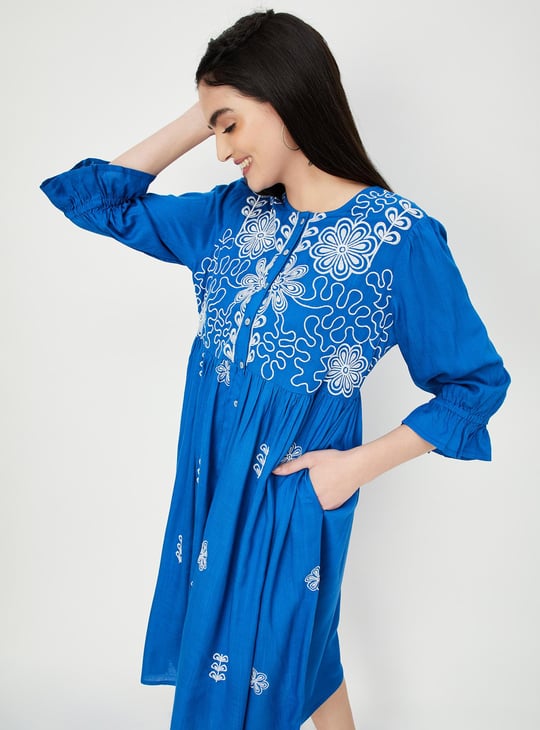 Women Embroidered Midi Boho Dress