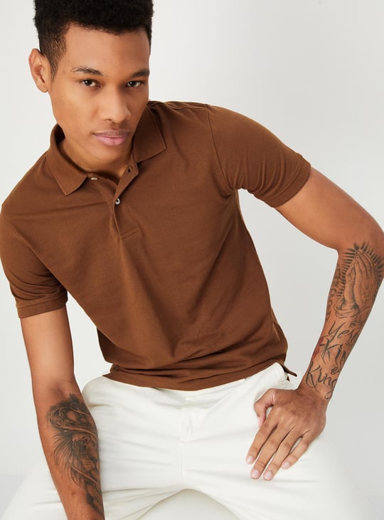 Buy Men Slim Fit Solid Polo T-shirt Online at just