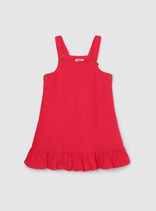 strapless open back dress Baby Girls Red Pinafore Dress Set with Full Sleeve Cream Inner T-shir –  Juscubs main image 0