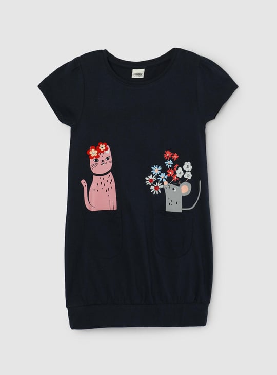 Girls Graphic Printed Longline T-shirt with Pockets