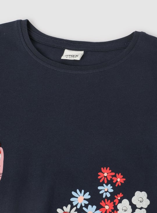 Girls Graphic Printed Longline T-shirt with Pockets