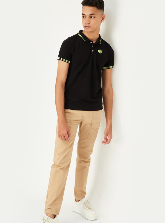 Boys Solid Polo T-shirt Black Solid