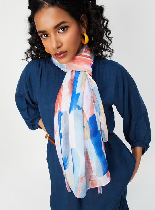 Women Printed Scarf with Tassels