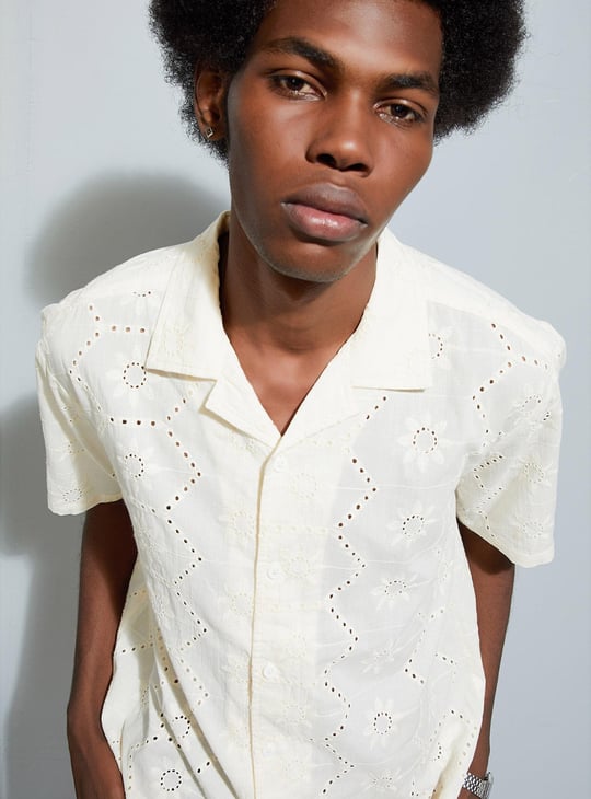 URB_N Men Schiffli Boxy Fit Shirt | Embroidered