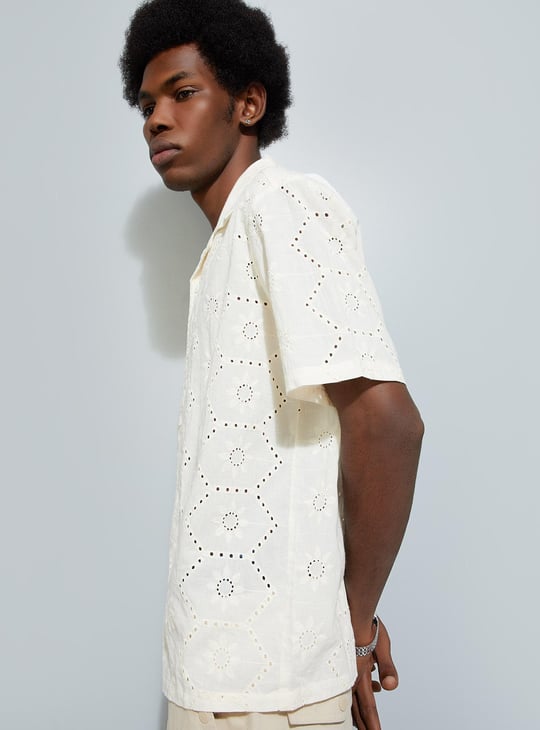URB_N Men Schiffli Boxy Fit Shirt | Embroidered
