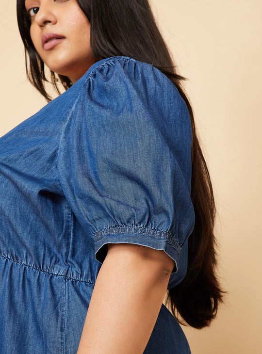 Women Solid Denim Midi Dress