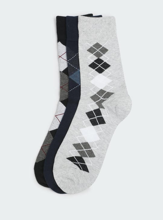 Men Argyle Crew Length Socks - Pack of 3