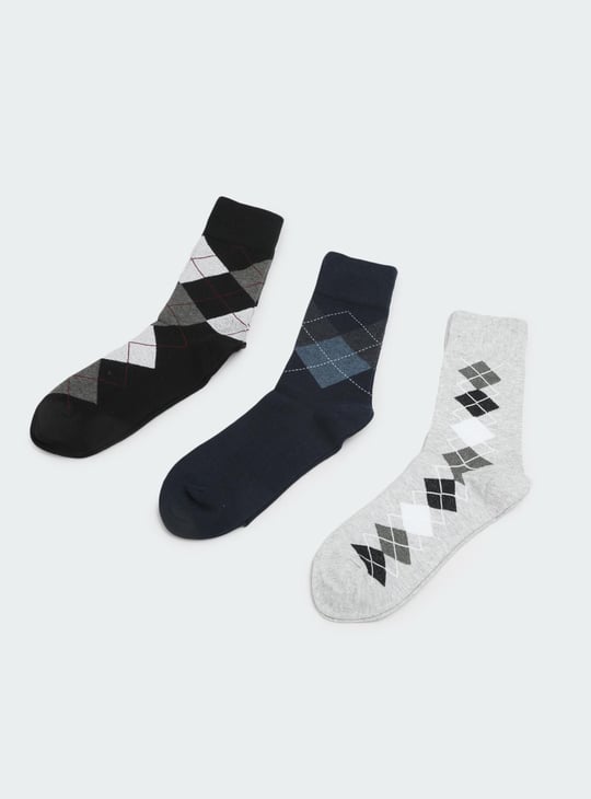 Men Argyle Crew Length Socks - Pack of 3