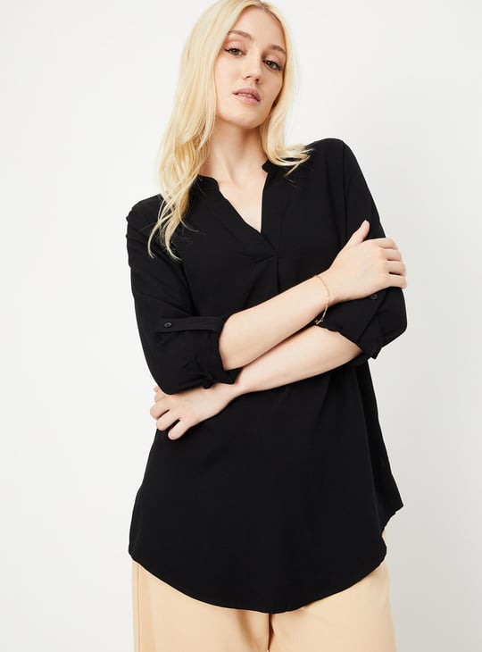 Women Solid Band Collar Top