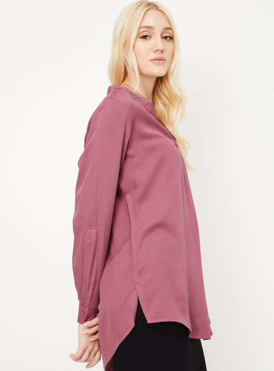 Women Solid Band Collar Top