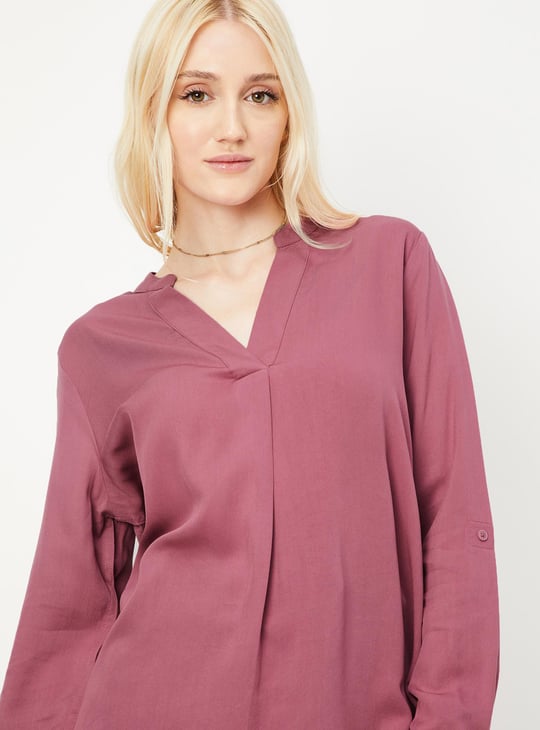 Women Solid Band Collar Top