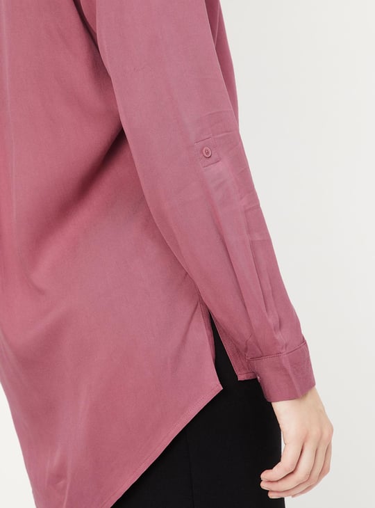 Women Solid Band Collar Top