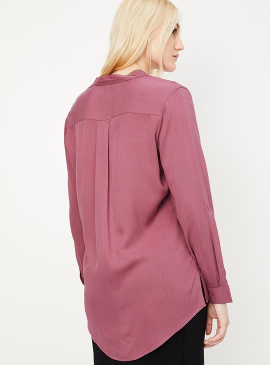 Women Solid Band Collar Top