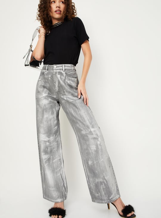 Women Metallic Print Skater Fit Jeans