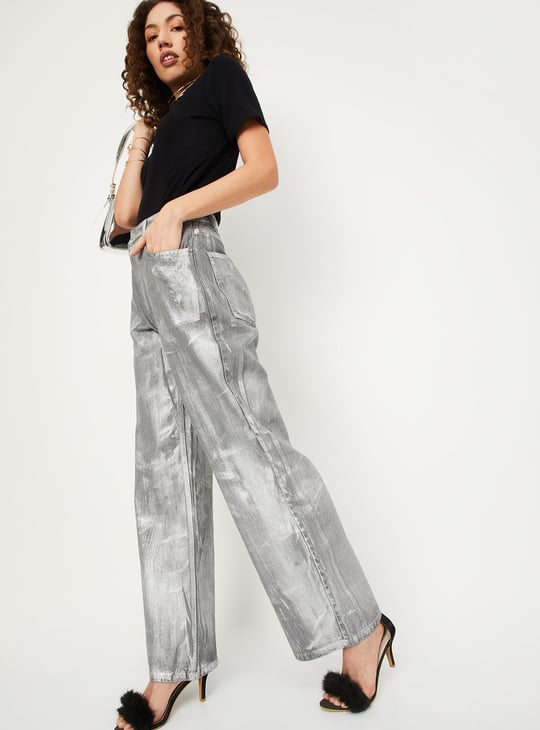 Women Metallic Print Skater Fit Jeans
