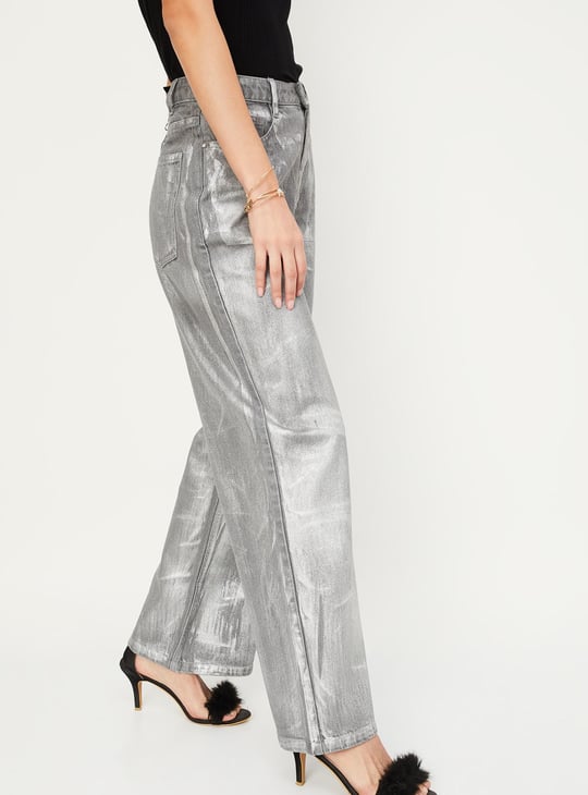 Women Metallic Print Skater Fit Jeans