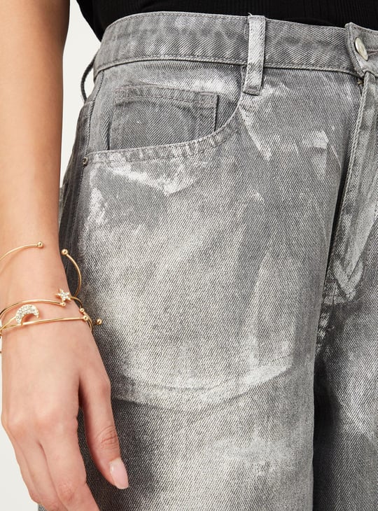 Women Metallic Print Skater Fit Jeans