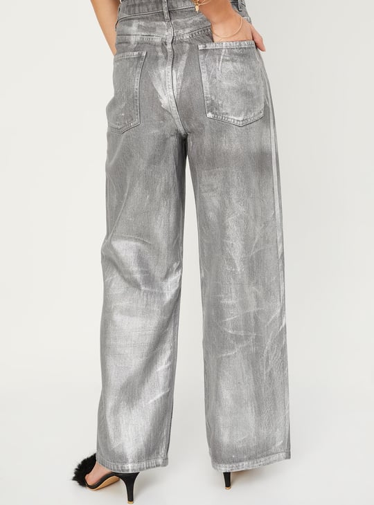 Women Metallic Print Skater Fit Jeans
