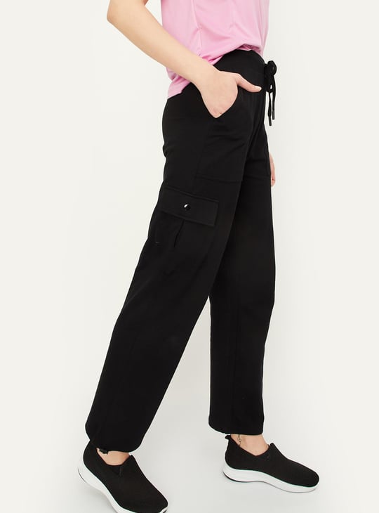 Women Solid Cargo Track Pants