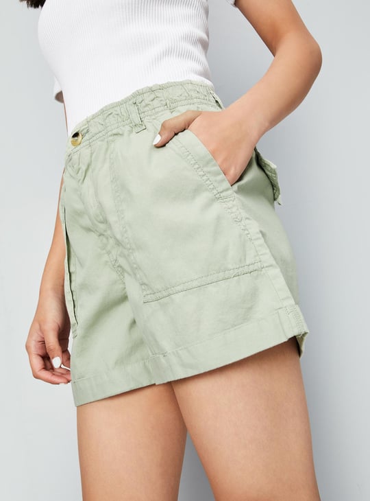 Girls Solid Elasticated High Rise Shorts