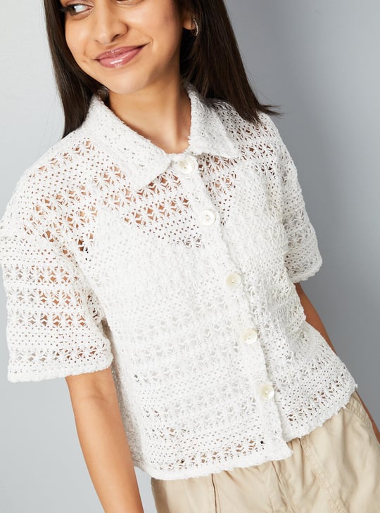 Girls Woven Lace Shirt White Lace