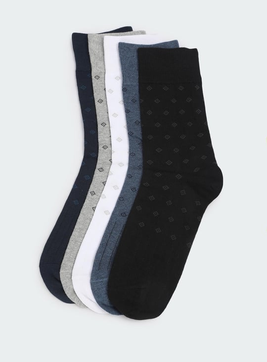 Men Printed Crew Length Socks - Pack of 5