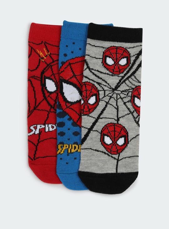 Boys Spiderman Printed Ankle-Length Socks - Pack of 3
