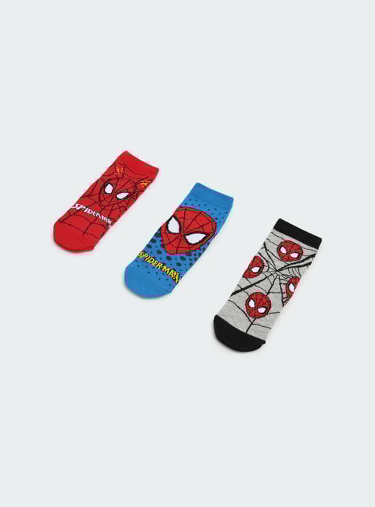 Boys Spiderman Printed Ankle-Length Socks - Pack of 3