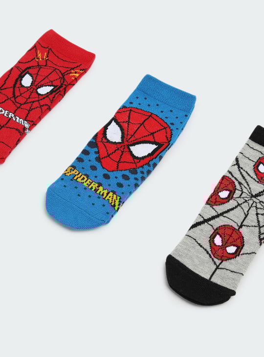 Boys Spiderman Printed Ankle-Length Socks - Pack of 3
