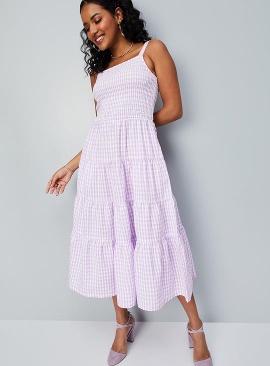 Women Checked Tiered Dress