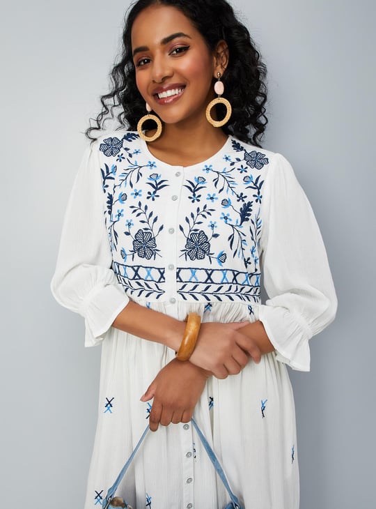 Women Embroidered Midi Boho Dress
