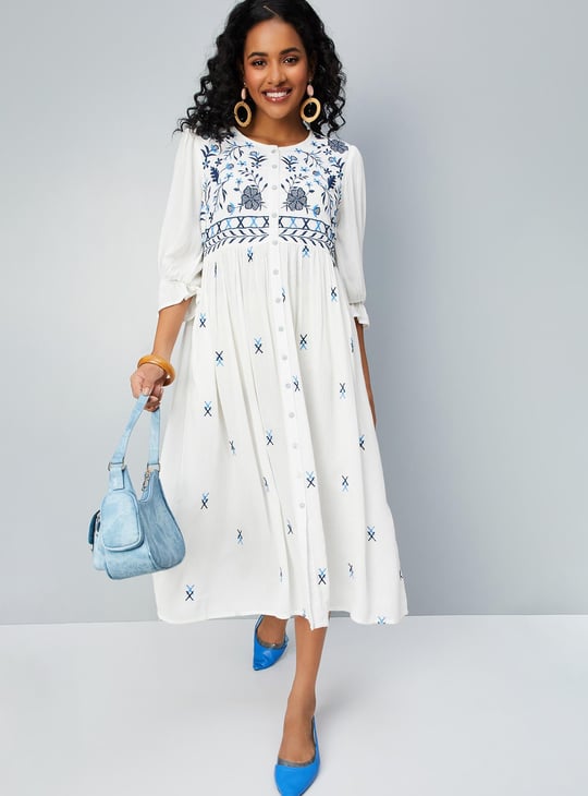 Women Embroidered Midi Boho Dress