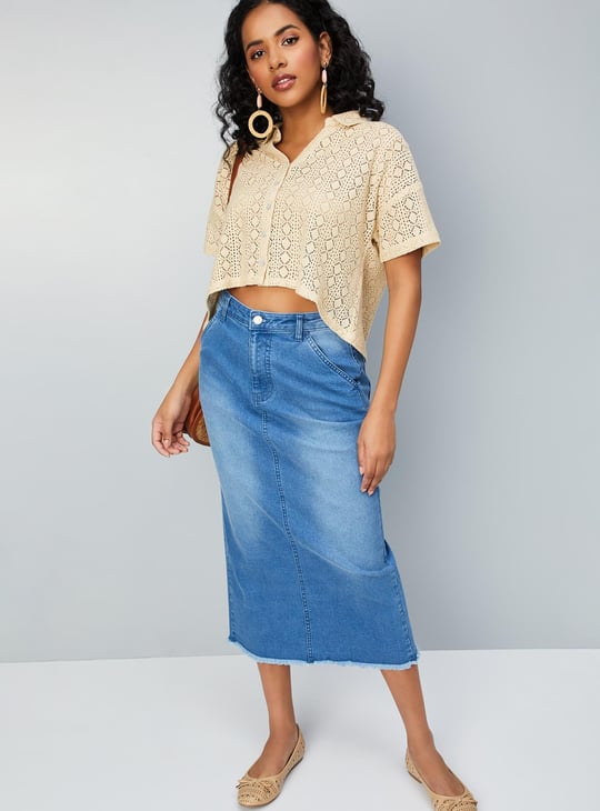 Women Crochet Crop Shirt-style Top
