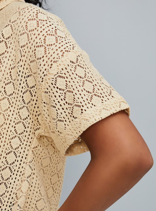 Women Crochet Crop Shirt-style Top