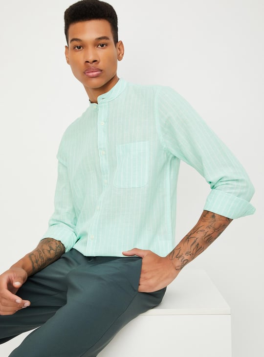 Men Regular Fit Striped Casual Linen Shirt