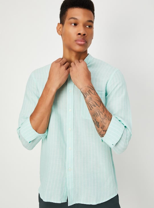 Men Regular Fit Striped Casual Linen Shirt