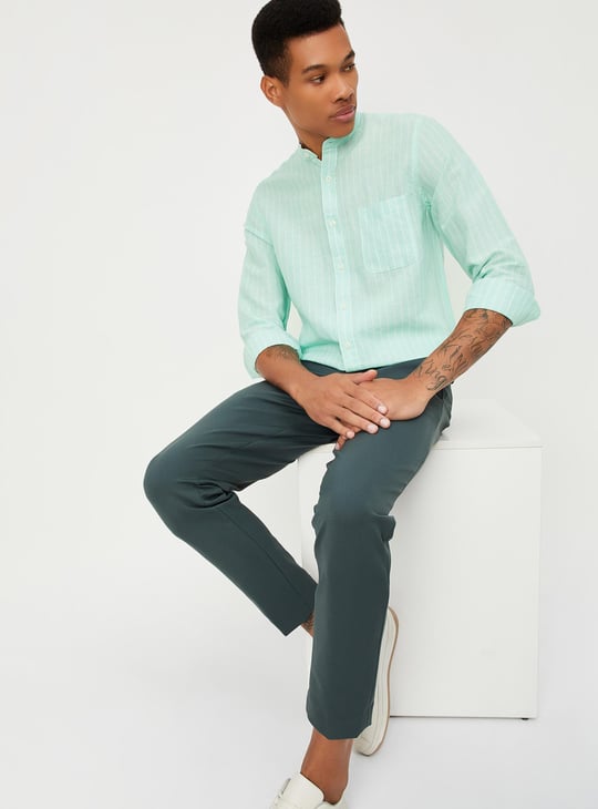 Men Regular Fit Striped Casual Linen Shirt