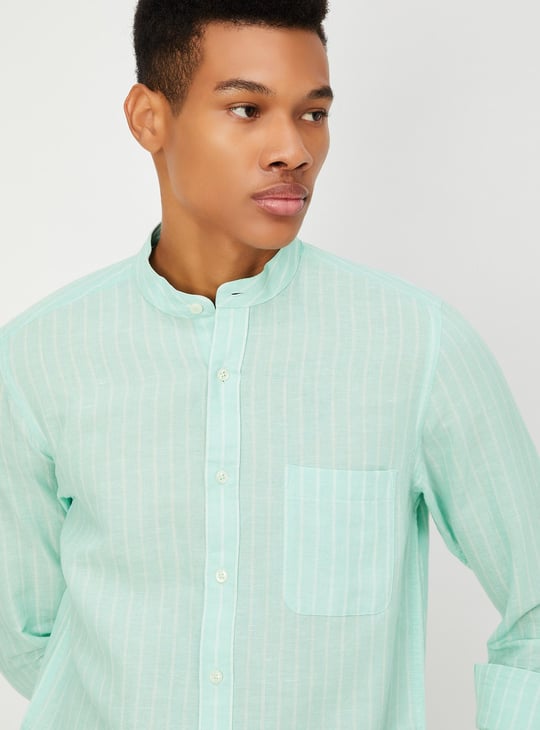 Men Regular Fit Striped Casual Linen Shirt