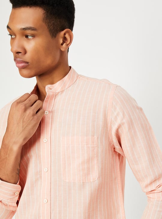 Men Regular Fit Striped Casual Linen Shirt