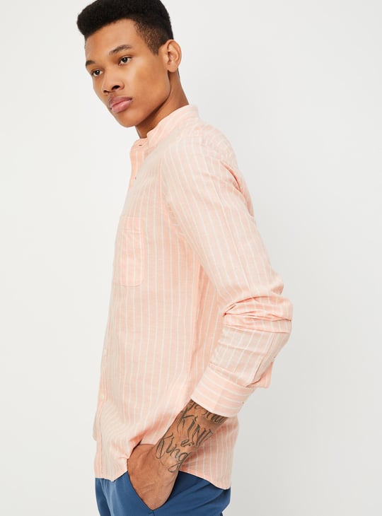 Men Regular Fit Striped Casual Linen Shirt