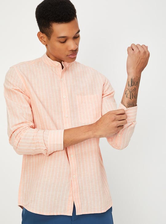 Men Regular Fit Striped Casual Linen Shirt