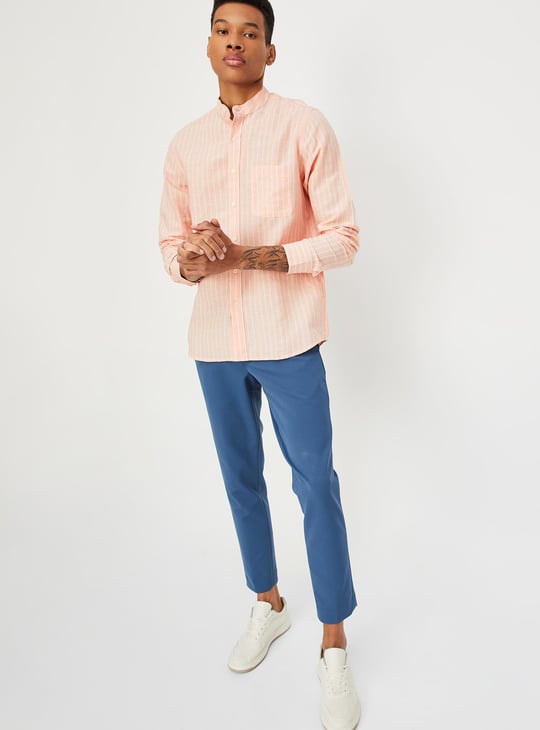 Men Regular Fit Striped Casual Linen Shirt