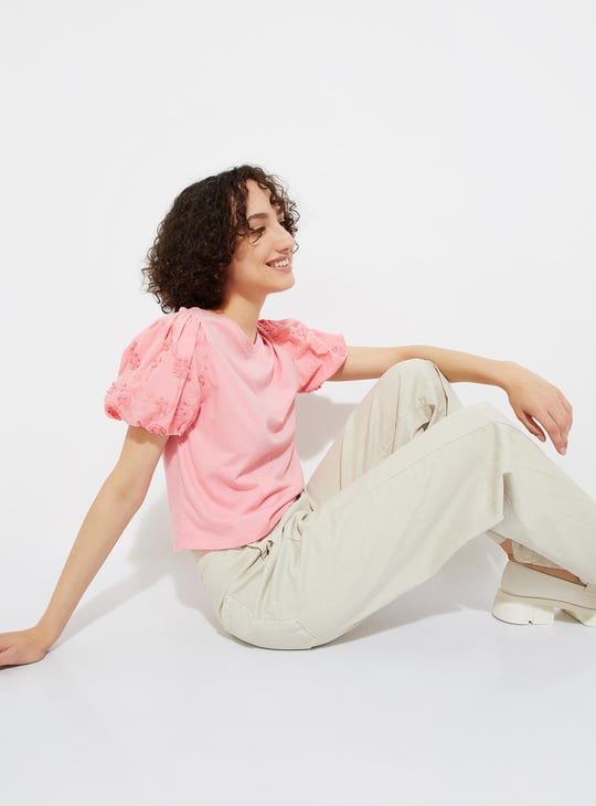 URB_N Women Embroidered Sleeve Top