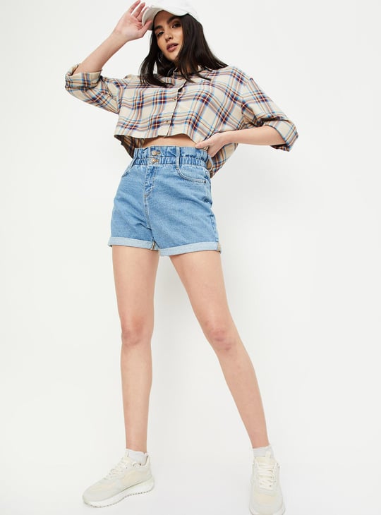 Women Solid Denim Shorts
