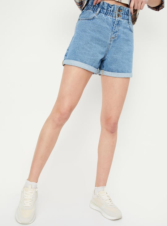 Women Solid Denim Shorts