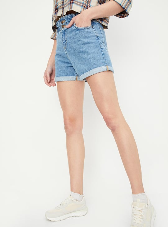 Women Solid Denim Shorts