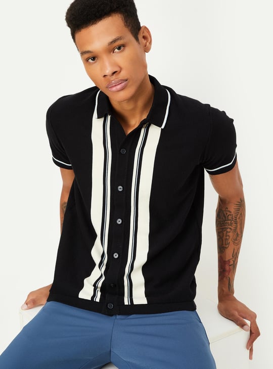 Men Striped Flat Knit Polo T-shirt