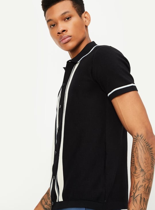 Men Striped Flat Knit Polo T-shirt