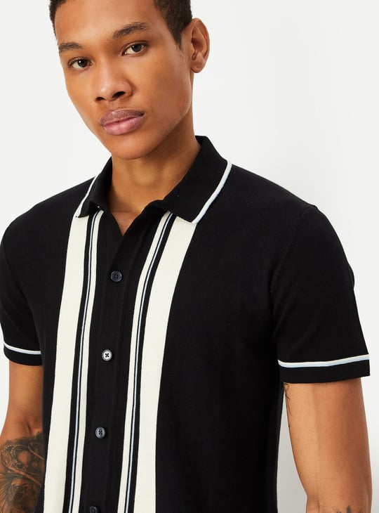 Men Striped Flat Knit Polo T-shirt