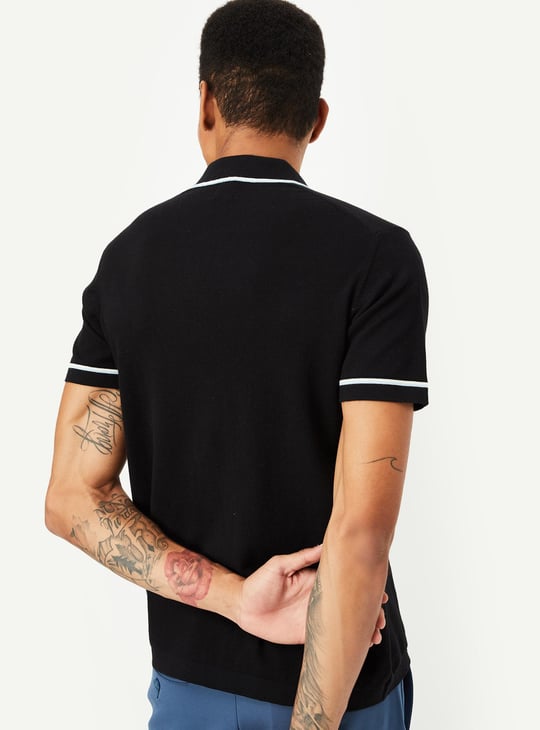 Men Striped Flat Knit Polo T-shirt